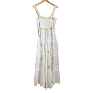 Anthropologie Barok Jumpsuit Women S Wide Leg Smocked Gauzy Beach Boho Festival
